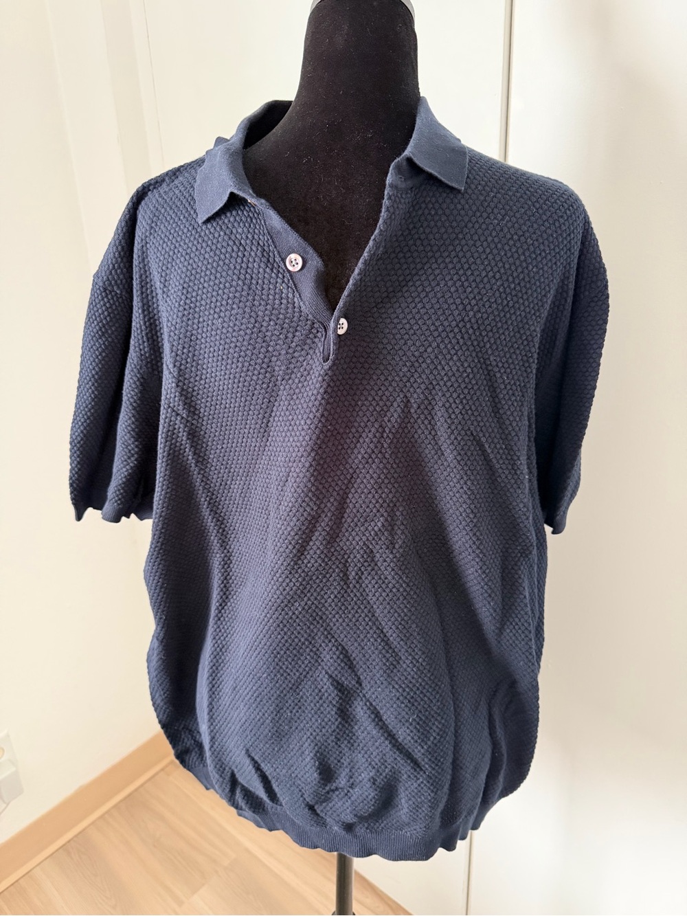 Massimo Dutti Men's Textured Dark Navy Polo